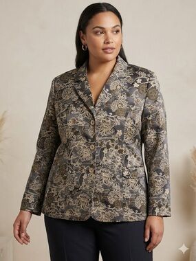 Vintage Point of View Brocade Floral Blazer Jacket | Plus Size 2XL